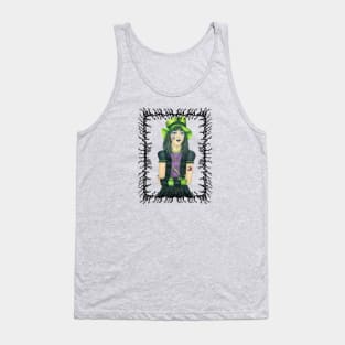 Goth Girl Branch Frame Green Hat Tank Top